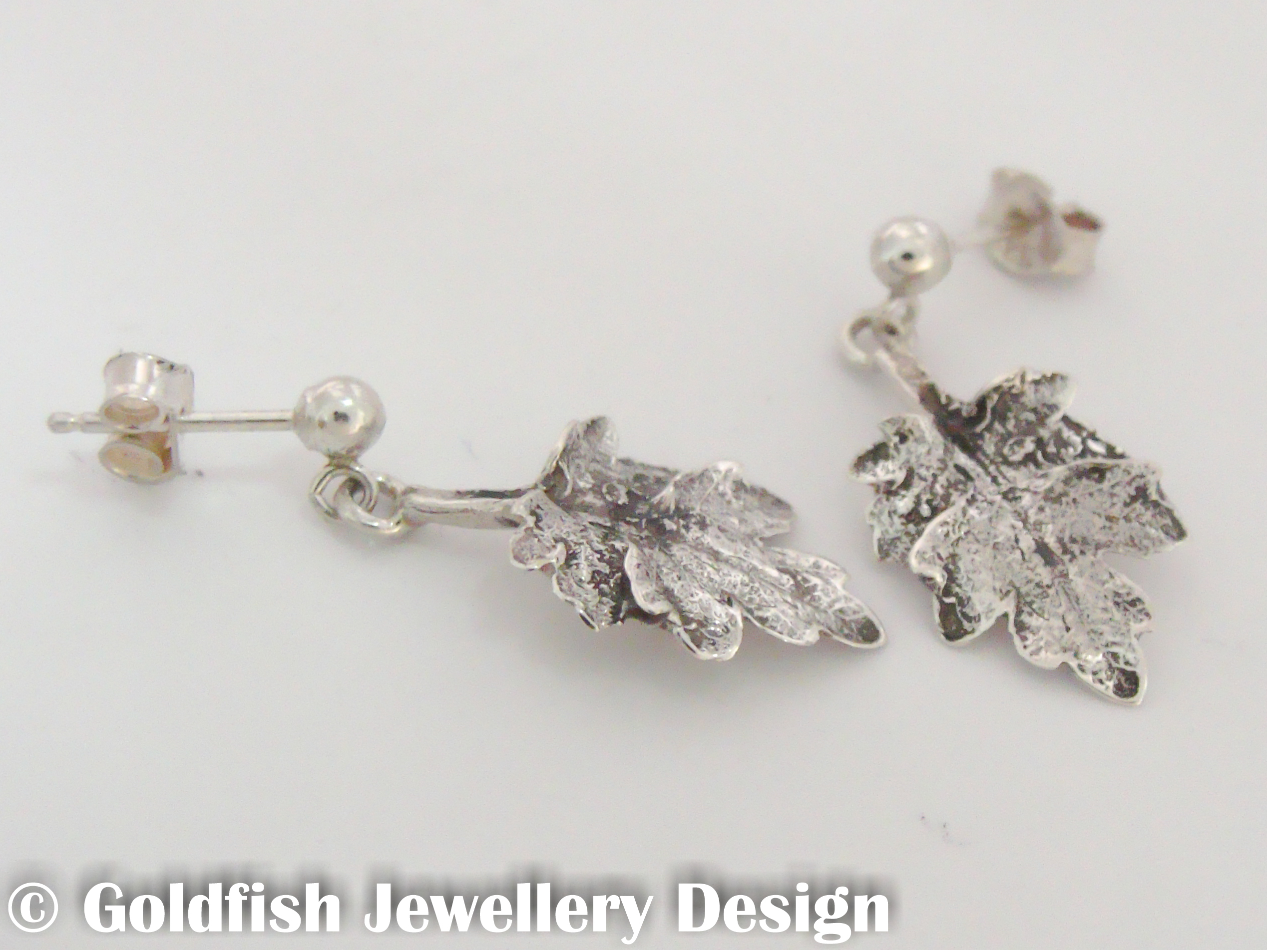 Sterling Silver Chrysanthemum Leaf Earrings Goldfish Jewellery