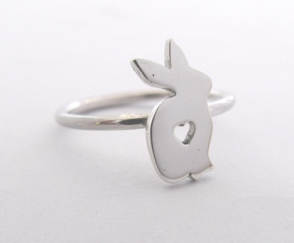 Sterling Silver Rabbit Stack Ring With Cut-Out Heart - Goldfish Jewellery Design Studio