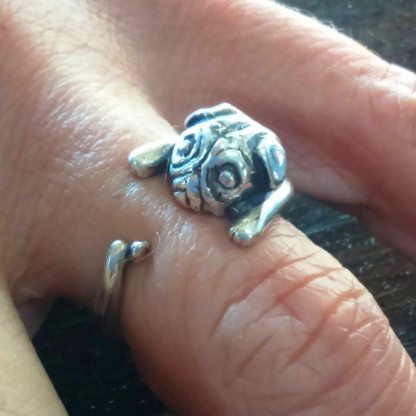 Sterling Silver Wraparound Pug Ring - Goldfish Jewellery Design Studio