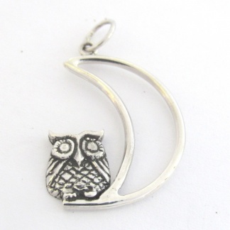 Sterling Silver Owl On Moon Pendant - Goldfish Jewellery Design Studio