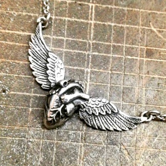 Sterling Silver Anatomical Heart with Wings Neckpiece - Goldfish Jewellery Design Studio