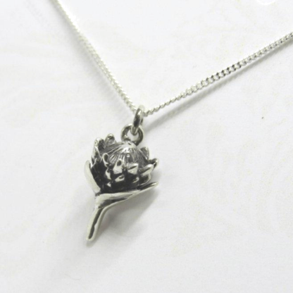 Sterling Silver Small Protea Charm on Chain - Goldfish Jewellery Design Studio
