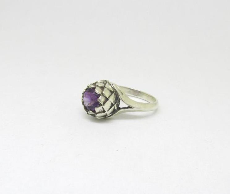 Sterling Silver Large Protea Ring with Amethyst Gemstone - Goldfish Jewellery Design Studio