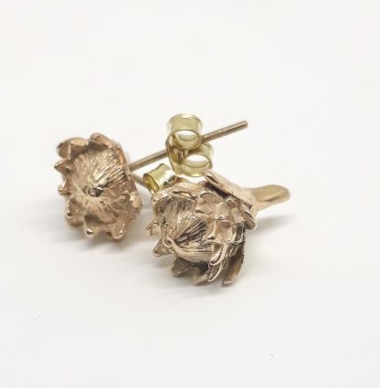 9ct Yellow Gold Small Protea Earrings | Goldfish Jewellery Design Studio