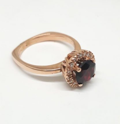 9ct Rose Gold Garnet Diamond Halo Ring - Goldfish Jewellery Design Studio