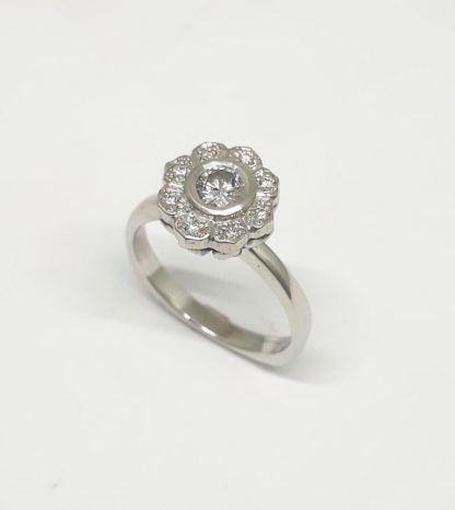 9ct White Gold Diamond Flower Ring - Goldfish Jewellery Design Studio