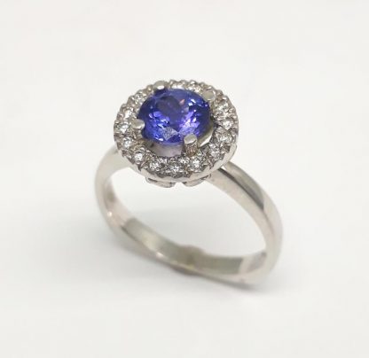 9ct White Gold Diamond Tanzanite Halo Ring - Goldfish Jewellery Design Studio