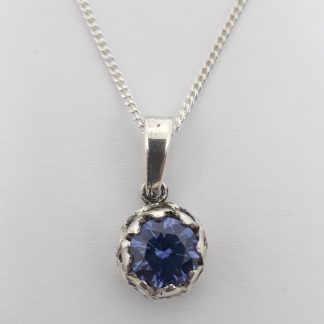 Sterling Silver Protea with Tanzanite CZ Charm on Chain