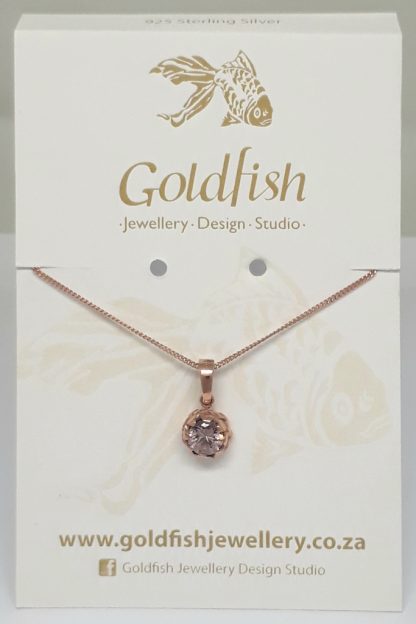 Rose Gold Plated Protea with Nano Morganite Charm on Chain - Goldfish Jewellery Design Studio