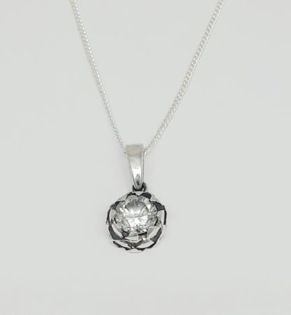 Sterling Silver Protea with White CZ Charm on Chain - Goldfish Jewellery Design Studio