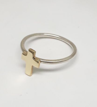 Sterling Silver with 9ct Gold Cross Stack Ring - Goldfish Jewellery Design Studio