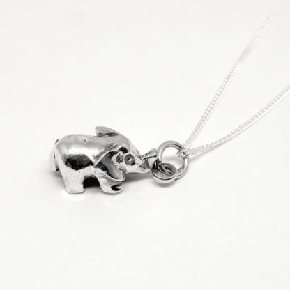 Sterling Silver 3D Elephant Charm on Chain - Goldfish Jewellery Design Studio