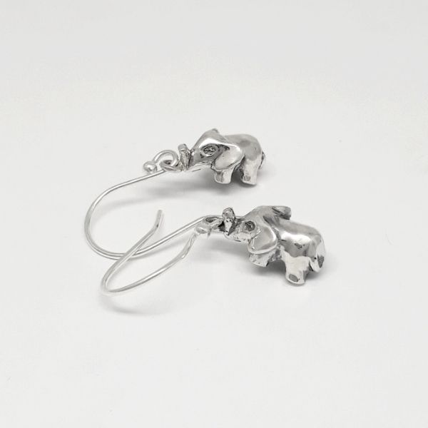 Sterling Silver 3D Elephant Earrings - Goldfish Jewellery Design Studio