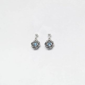Sterling Silver 3D Rose with Blue Topaz Earrings - Goldfish Jewellery Design Studio
