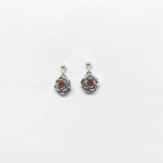 Sterling Silver 3D Rose with Cubic Zirconia Earrings (garnet CZ) - Goldfish Jewellery Design Studio
