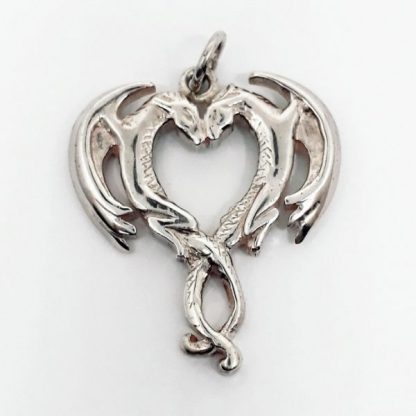 Sterling Silver Double Dragon Heart Pendant - Goldfish Jewellery Design Studio