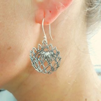 Sterling Silver Cut-Out Protea Earrings - Goldfish Jewellery Design Studio