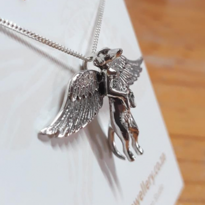 Sterling Silver Meercat Pendant with Bird Wings - Goldfish Jewellery Design Studio