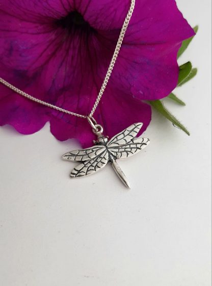 Silver medium dragonfly charm on chain