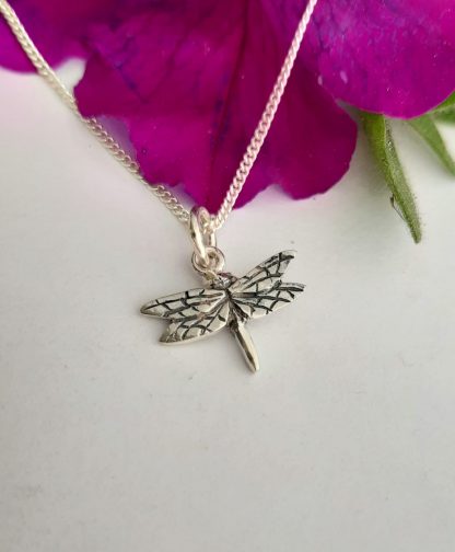 Silver small dragonfly charm on chain