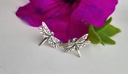 Silver small dragonfly stud earrings