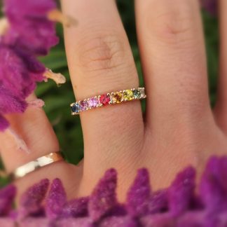9K Multicolored Sapphire Half Eternity Ring