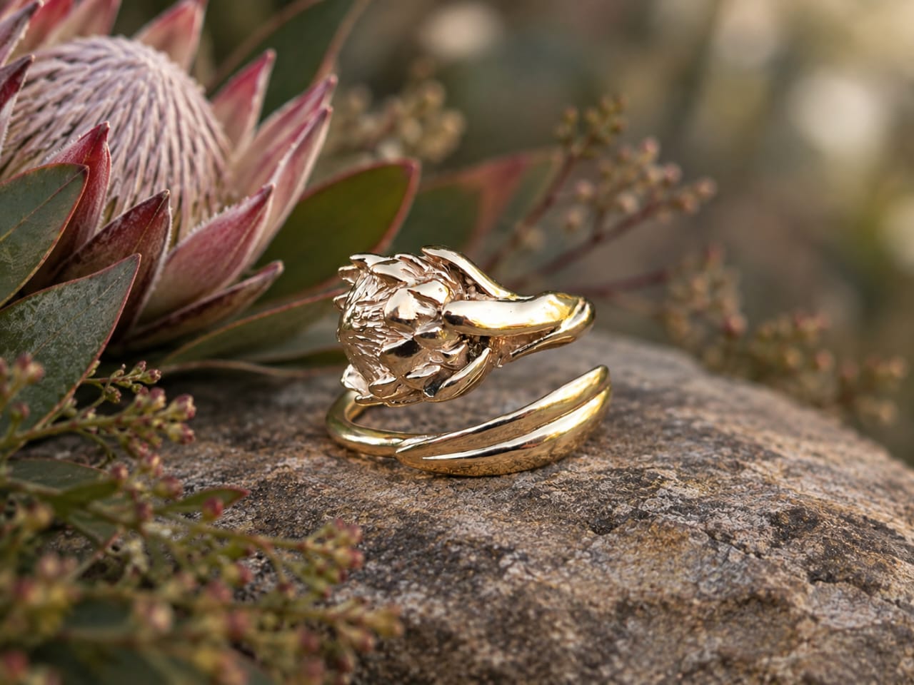 9ct Gold Wraparound Protea Ring